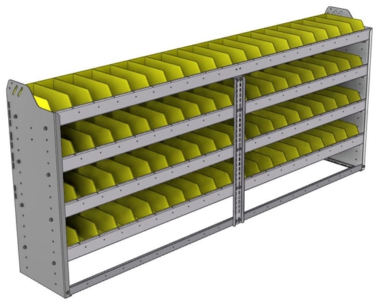 22-8336-4 Square back bin shelf unit 84"Wide x 13.5"Deep x 36"High with 4 shelves