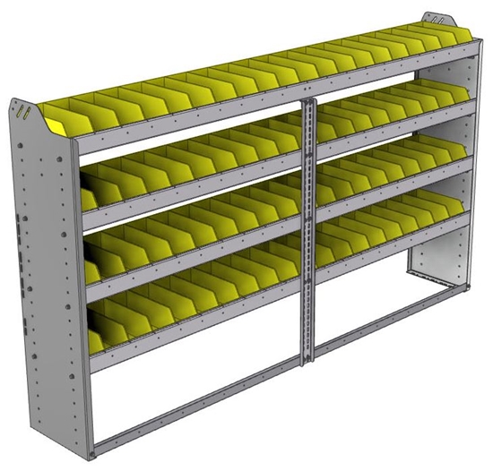 22-8348-4 Square back bin shelf unit 84"Wide x 13.5"Deep x 48"High with 4 shelves