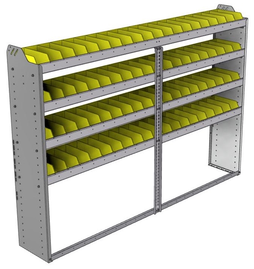 22-8358-4 Square back bin shelf unit 84"Wide x 13.5"Deep x 58"High with 4 shelves