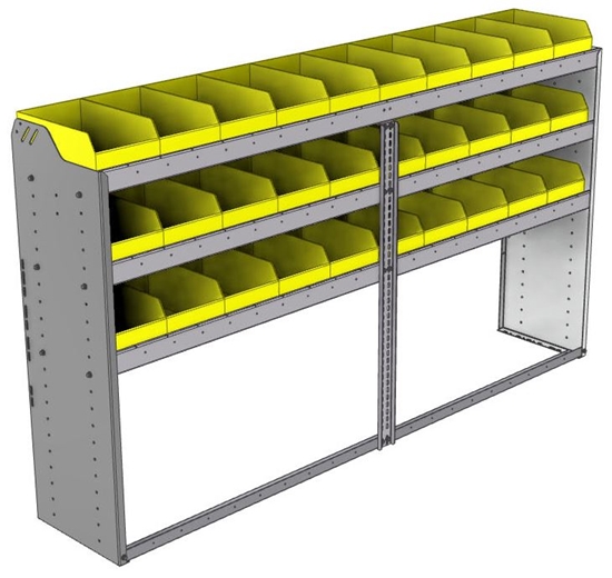 22-8548-3 Square back bin shelf unit 84"Wide x 15.5"Deep x 48"High with 3 shelves