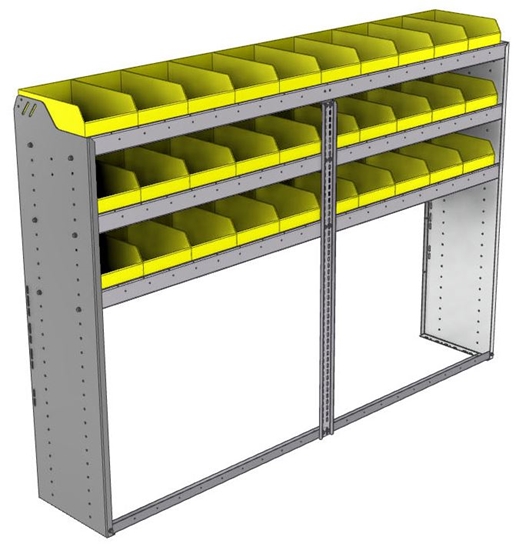 22-8558-3 Square back bin shelf unit 84"Wide x 15.5"Deep x 58"High with 3 shelves