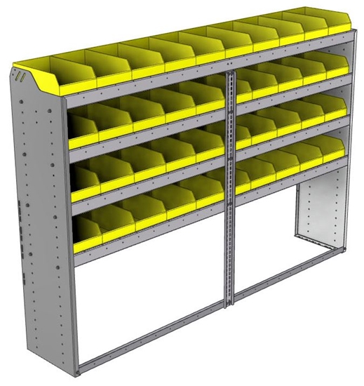 22-8558-4 Square back bin shelf unit 84"Wide x 15.5"Deep x 58"High with 4 shelves