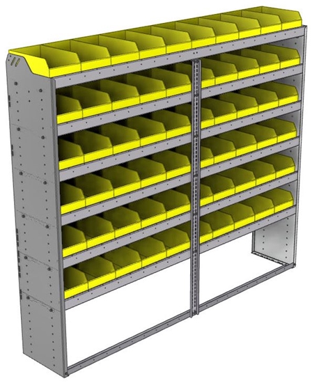 22-8572-6 Square back bin shelf unit 84"Wide x 15.5"Deep x 72"High with 6 shelves