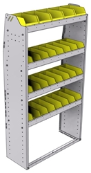 23-3363-4 Profiled back bin shelf unit 34.5"Wide x 13.5"Deep x 63"High with 4 shelves