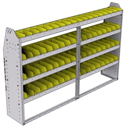 23-7348-4 Profiled back bin shelf unit 75"Wide x 13.5"Deep x 48"High with 4 shelves