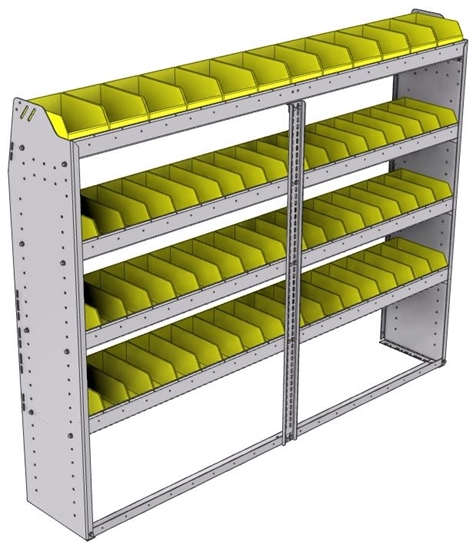 23-7358-4 Profiled back bin shelf unit 75"Wide x 13.5"Deep x 58"High with 4 shelves