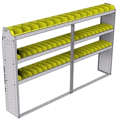 23-9358-3 Profiled back bin shelf unit 94"Wide x 13.5"Deep x 58"High with 3 shelves