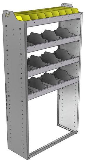 24-3363-4 Square back bin separator combo shelf unit 34.5"Wide x 13.5"Deep x 63"High with 4 shelves