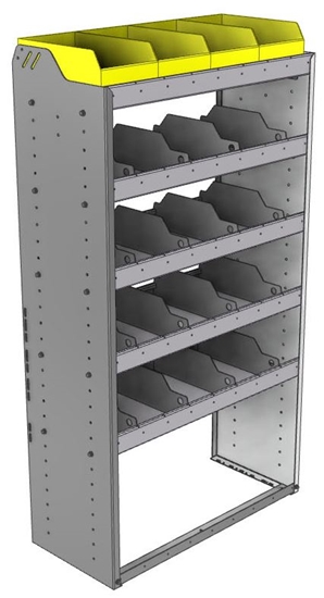 24-3563-5 Square back bin separator combo shelf unit 34.5"Wide x 15.5"Deep x 63"High with 5 shelves