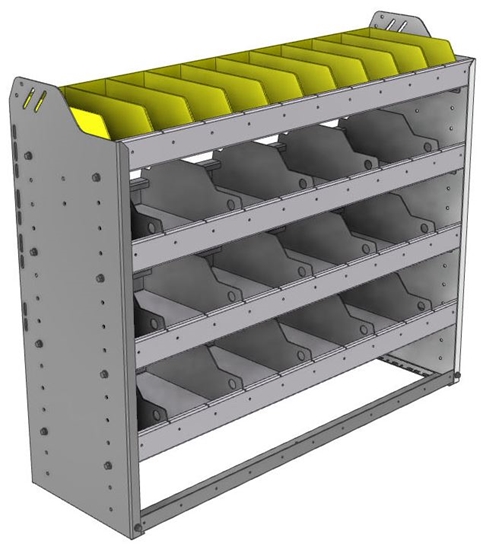 24-4336-4 Square back bin separator combo shelf unit 43"Wide x 13.5"Deep x 36"High with 4 shelves