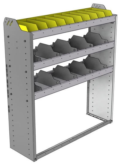 24-4348-3 Square back bin separator combo shelf unit 43"Wide x 13.5"Deep x 48"High with 3 shelves