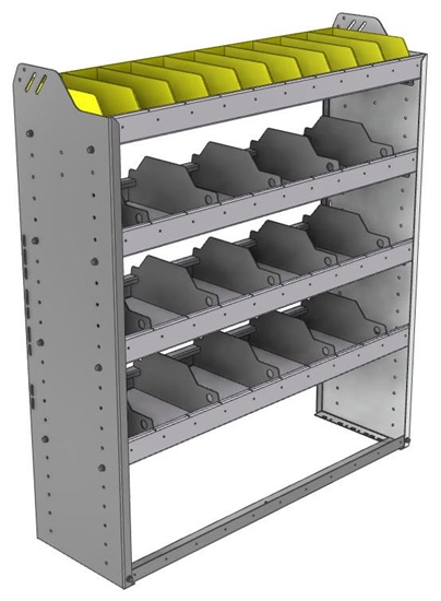 24-4348-4 Square back bin separator combo shelf unit 43"Wide x 13.5"Deep x 48"High with 4 shelves