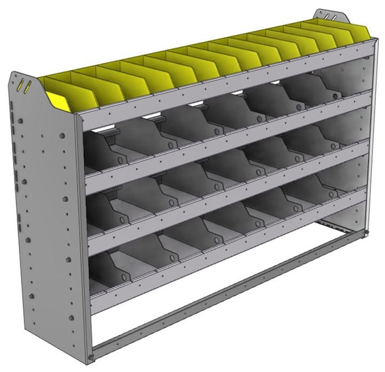 24-5336-4 Square back bin separator combo shelf unit 58.5"Wide x 13.5"Deep x 36"High with 4 shelves