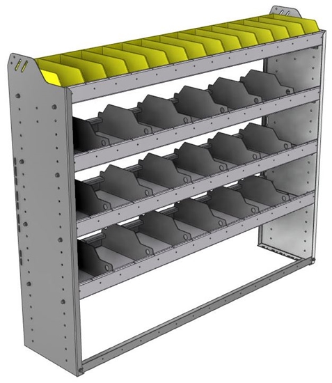 24-5348-4 Square back bin separator combo shelf unit 58.5"Wide x 13.5"Deep x 48"High with 4 shelves