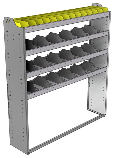 24-5363-4 Square back bin separator combo shelf unit 58.5"Wide x 13.5"Deep x 63"High with 4 shelves