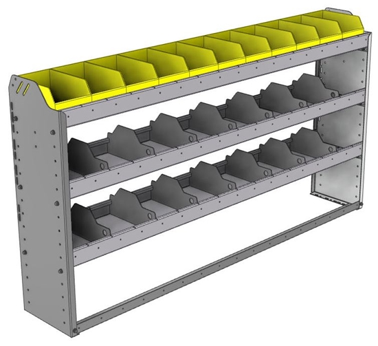 24-6136-3 Square back bin separator combo shelf unit 67"Wide x 11.5"Deep x 36"High with 3 shelves