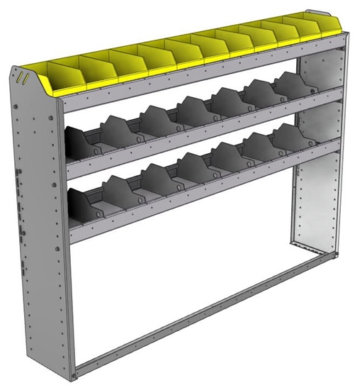24-6148-3 Square back bin separator combo shelf unit 67"Wide x 11.5"Deep x 48"High with 3 shelves