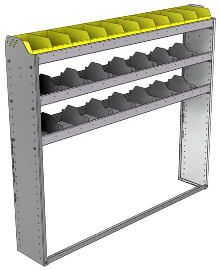 24-6158-3 Square back bin separator combo shelf unit 67"Wide x 11.5"Deep x 58"High with 3 shelves