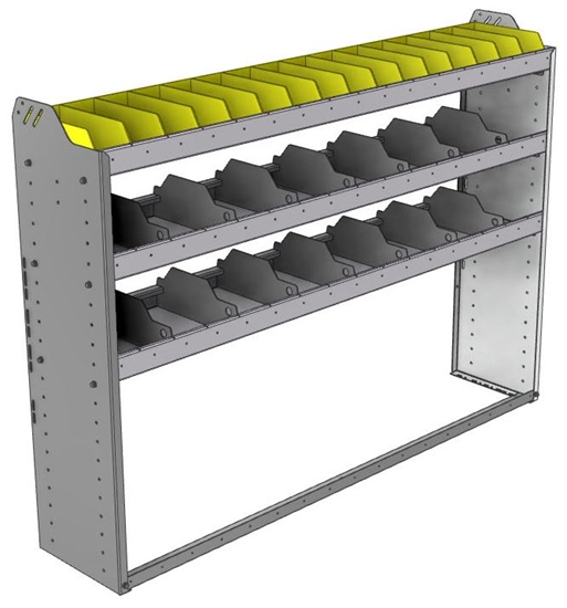 24-6348-3 Square back bin separator combo shelf unit 67"Wide x 13.5"Deep x 48"High with 3 shelves