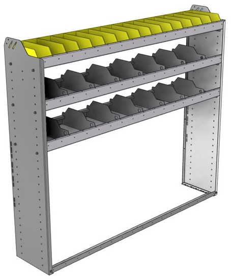 24-6358-3 Square back bin separator combo shelf unit 67"Wide x 13.5"Deep x 58"High with 3 shelves