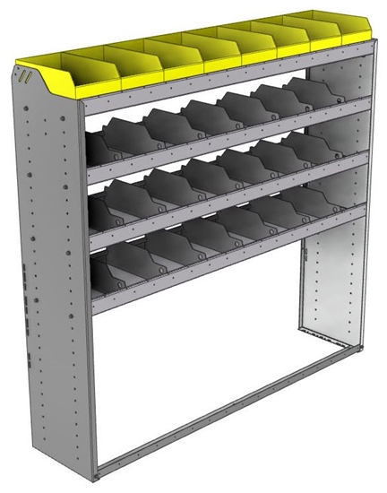 24-6563-4 Square back bin separator combo shelf unit 67"Wide x 15.5"Deep x 63"High with 4 shelves