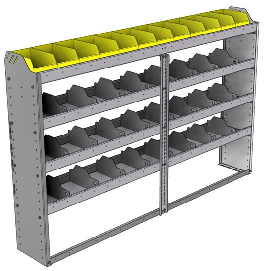 24-7148-4 Square back bin separator combo shelf unit 75"Wide x 11.5"Deep x 48"High with 4 shelves