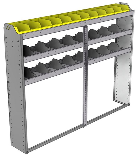 24-7158-3 Square back bin separator combo shelf unit 75"Wide x 11.5"Deep x 58"High with 3 shelves