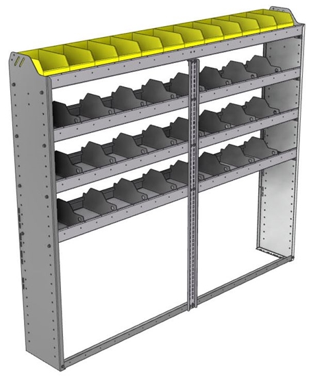 24-7163-4 Square back bin separator combo shelf unit 75"Wide x 11.5"Deep x 63"High with 4 shelves
