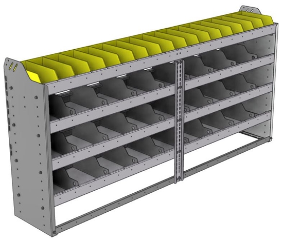 24-7336-4 Square back bin separator combo shelf unit 75"Wide x 13.5"Deep x 36"High with 4 shelves