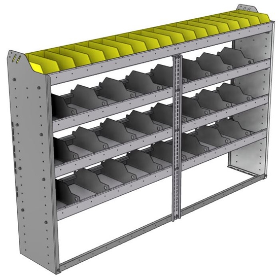 24-7348-4 Square back bin separator combo shelf unit 75"Wide x 13.5"Deep x 48"High with 4 shelves