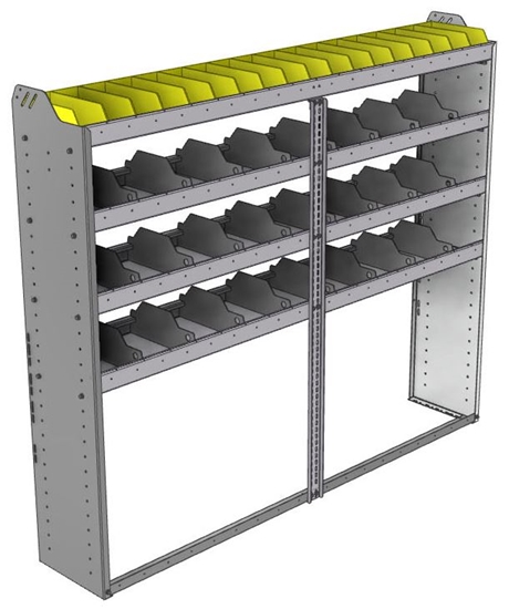 24-7363-4 Square back bin separator combo shelf unit 75"Wide x 13.5"Deep x 63"High with 4 shelves
