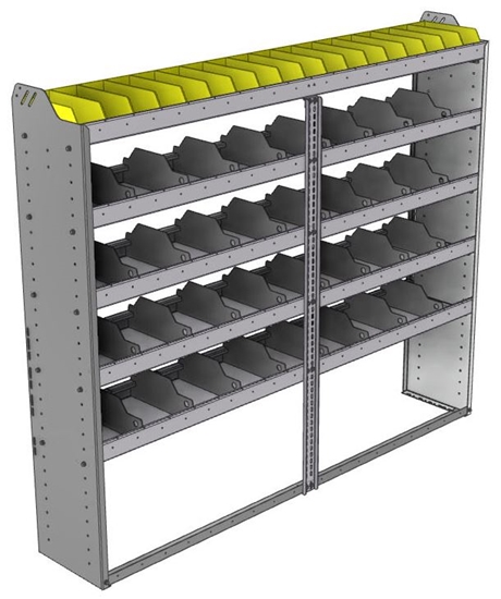 24-7363-5 Square back bin separator combo shelf unit 75"Wide x 13.5"Deep x 63"High with 5 shelves