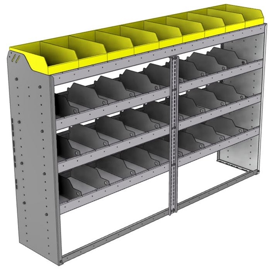 24-7548-4 Square back bin separator combo shelf unit 75"Wide x 15.5"Deep x 48"High with 4 shelves