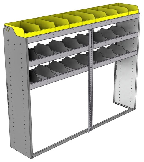 24-7558-3 Square back bin separator combo shelf unit 75"Wide x 15.5"Deep x 58"High with 3 shelves
