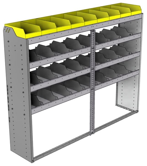 24-7558-4 Square back bin separator combo shelf unit 75"Wide x 15.5"Deep x 58"High with 4 shelves