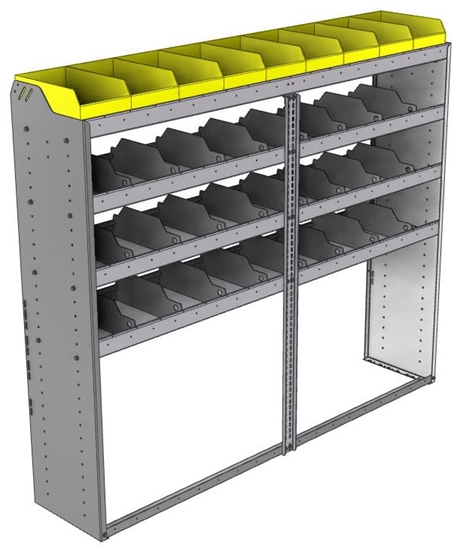 24-7563-4 Square back bin separator combo shelf unit 75"Wide x 15.5"Deep x 63"High with 4 shelves