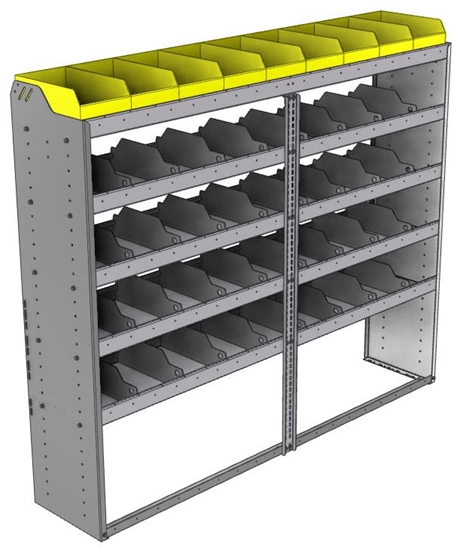 24-7563-5 Square back bin separator combo shelf unit 75"Wide x 15.5"Deep x 63"High with 5 shelves