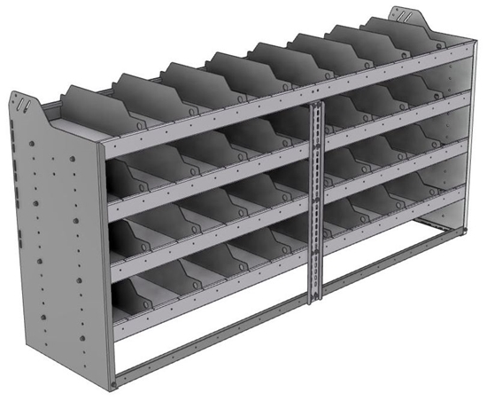 24-7836-4 Square back bin separator combo shelf unit 75"Wide x 18.5"Deep x 36"High with 4 shelves