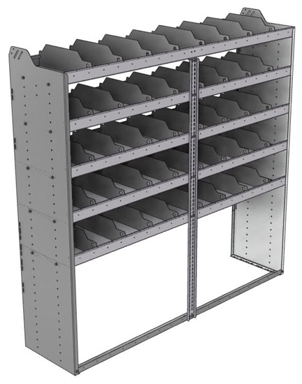 24-7872-5 Square back bin separator combo shelf unit 75"Wide x 18.5"Deep x 72"High with 5 shelves