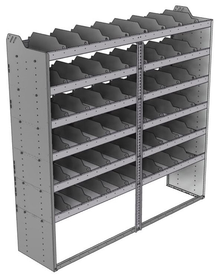 24-7872-6 Square back bin separator combo shelf unit 75"Wide x 18.5"Deep x 72"High with 6 shelves