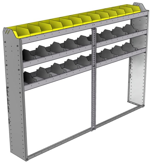 24-8158-3 Square back bin separator combo shelf unit 84"Wide x 11.5"Deep x 58"High with 3 shelves