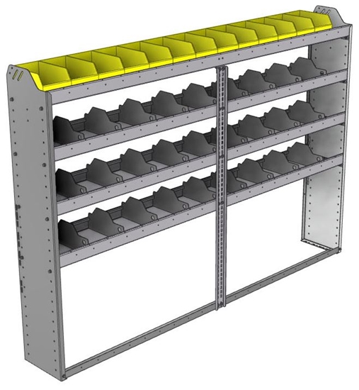 24-8158-4 Square back bin separator combo shelf unit 84"Wide x 11.5"Deep x 58"High with 4 shelves