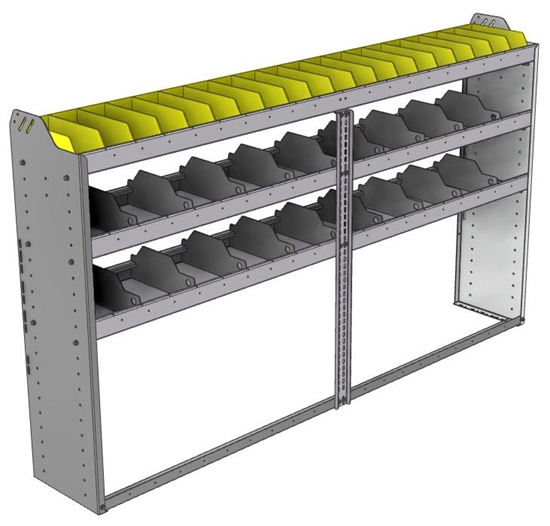 24-8348-3 Square back bin separator combo shelf unit 84"Wide x 13.5"Deep x 48"High with 3 shelves