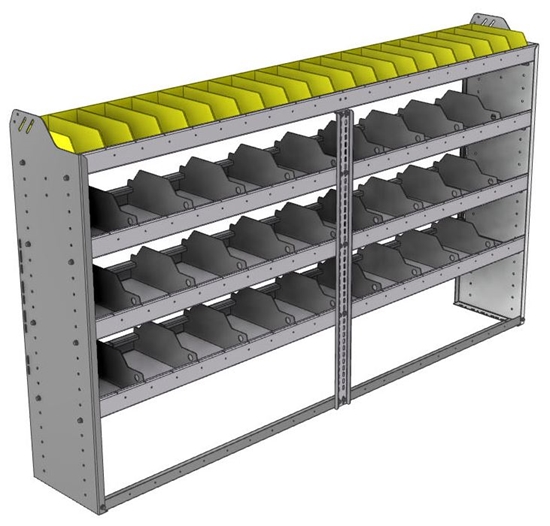 24-8348-4 Square back bin separator combo shelf unit 84"Wide x 13.5"Deep x 48"High with 4 shelves