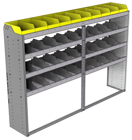 24-8558-4 Square back bin separator combo shelf unit 84"Wide x 15.5"Deep x 58"High with 4 shelves