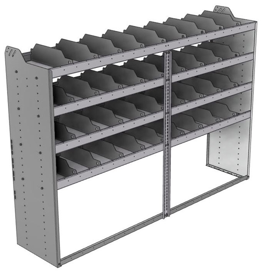 24-8858-4 Square back bin separator combo shelf unit 84"Wide x 18.5"Deep x 58"High with 4 shelves