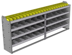 24-9336-4 Square back bin separator combo shelf unit 94"Wide x 13.5"Deep x 36"High with 4 shelves