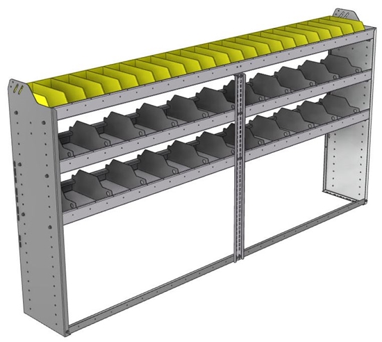 24-9348-3 Square back bin separator combo shelf unit 94"Wide x 13.5"Deep x 48"High with 3 shelves
