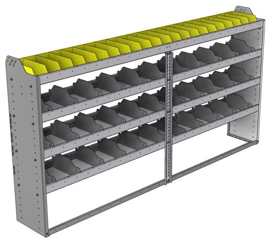 24-9348-4 Square back bin separator combo shelf unit 94"Wide x 13.5"Deep x 48"High with 4 shelves