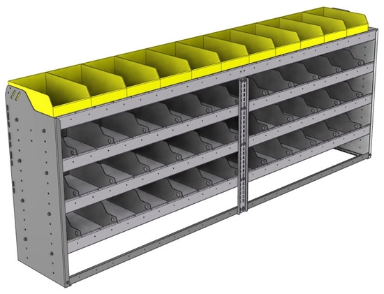 24-9536-4 Square back bin separator combo shelf unit 94"Wide x 15.5"Deep x 36"High with 4 shelves